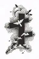 cross with clouds and space with bible verse tattoo design idea