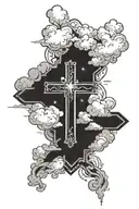 cross with clouds and space with bible verse tattoo design idea