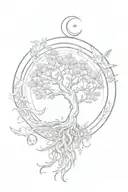 transgender symbol with a tree, phoenix and a moon integrated in tattoo design idea