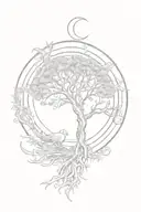 transgender symbol with a tree, phoenix and a moon integrated in tattoo design idea
