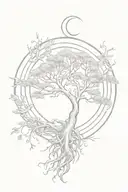 an oak tree, phoenix and a moon flowing around the transgender symbol tattoo design idea