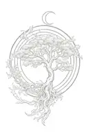 an oak tree, phoenix and a moon flowing around the transgender symbol tattoo design idea