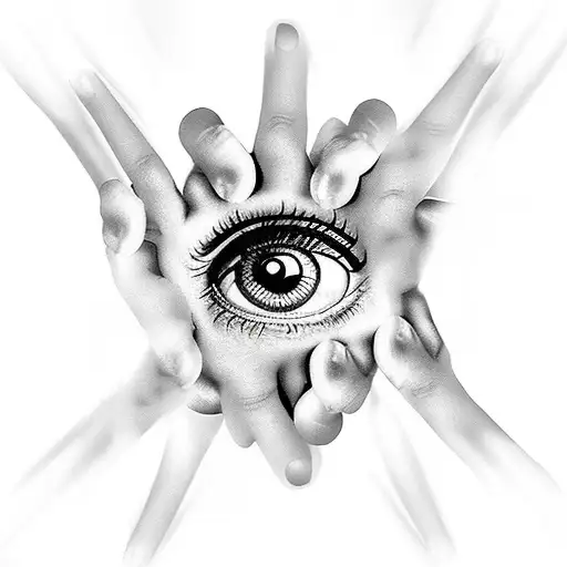 Hands with 4 fingers outstretched eye to the Center tattoo design idea