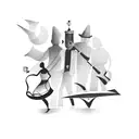 A silhouette of a tour guide leading a group of travelers, with musical notes forming the background tattoo design idea