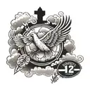 long live Wy'ness with clouds and a football with the number 12 in it and praying hands and a dove  tattoo design idea