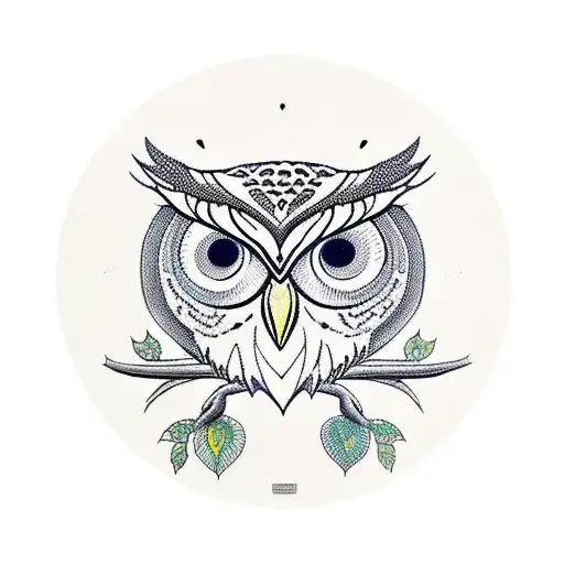 Owl and monkey puzzle tree mandala. tattoo design idea