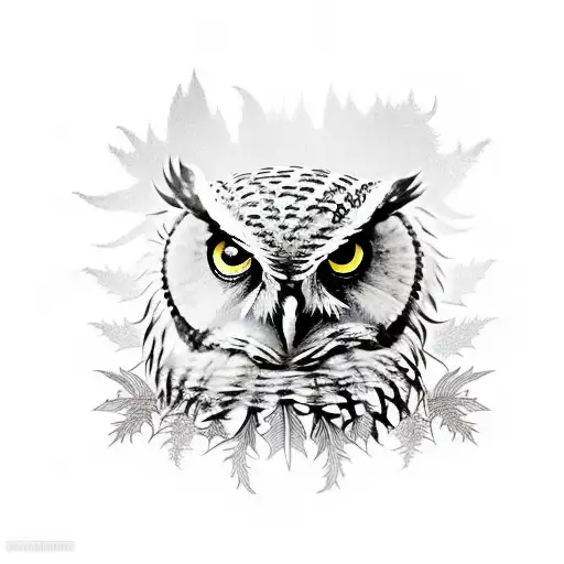 Owl and monkey puzzle tree. tattoo design idea
