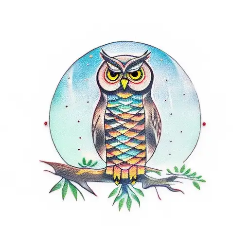 Owl in front of monkey puzzle tree. tattoo design idea