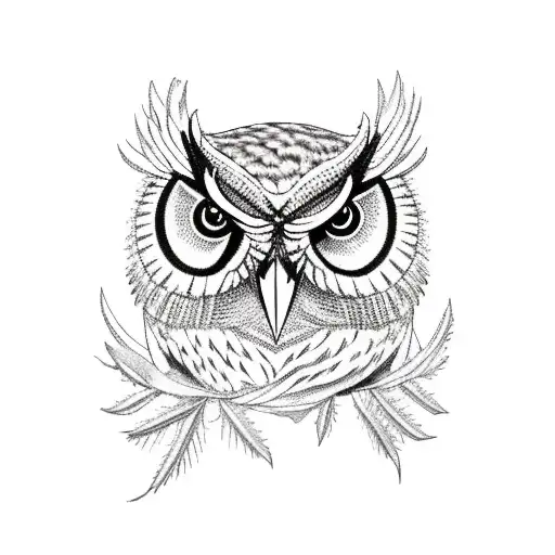 Owl and monkey puzzle tree. tattoo design idea