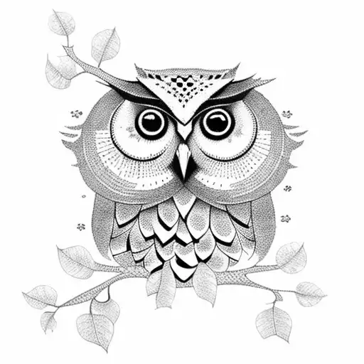 Owl and moneky puzzle tree mandala. tattoo design idea