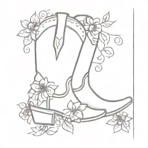 cowboy boot and flowers blooming tattoo design idea