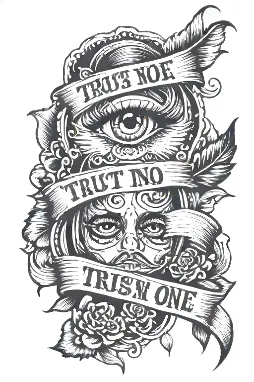 Trust No One with eyes pearing over the words tattoo design idea