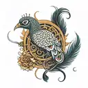 thrishul with a eye in middle with a thread having a bow with peacock feather at end and at the tip down a maze  tattoo design idea