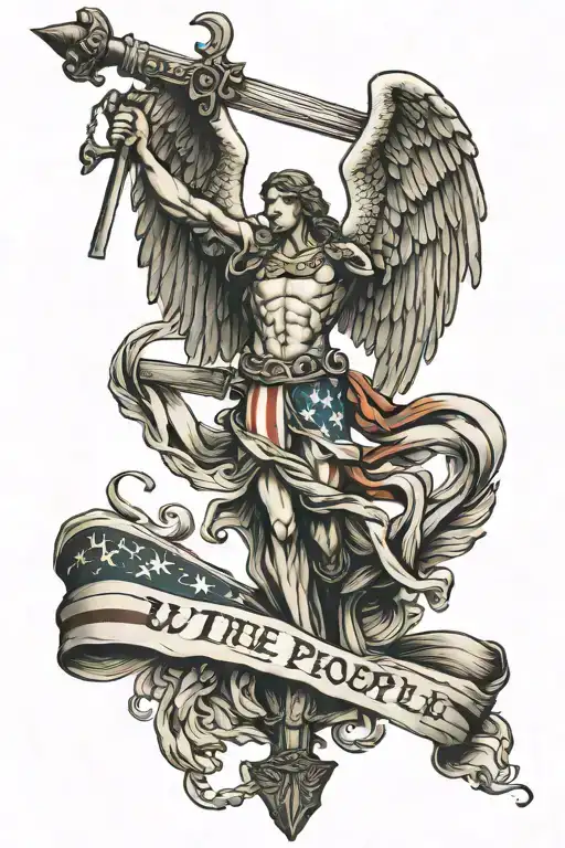 American flag draped, we the people,   Saint Michael tattoo design idea