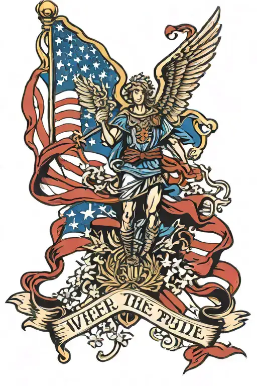 American flag draped, we the people,   Saint Michael tattoo design idea