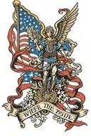 American flag draped, we the people,   Saint Michael tattoo design idea