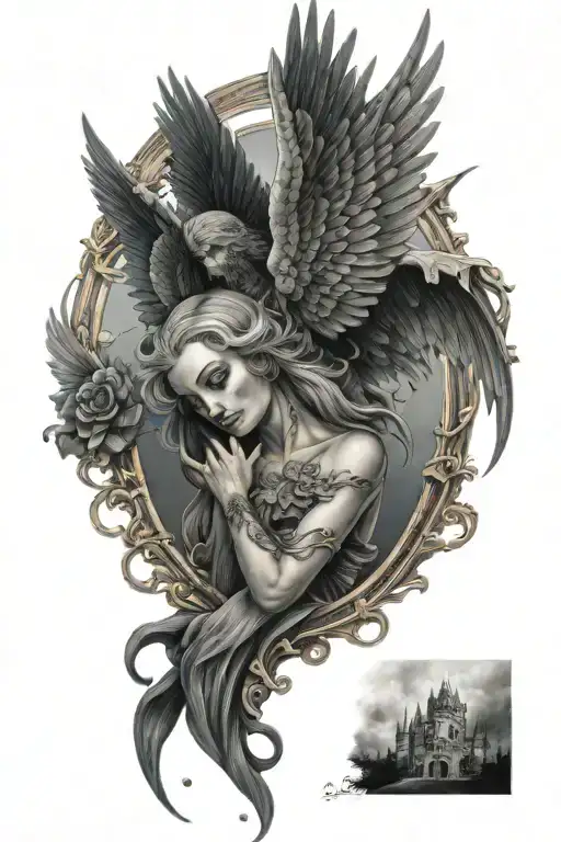 gothic arch angel  tattoo design idea