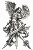 gothic arch angel with sword tattoo design idea
