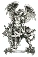 gothic arch angel with sword tattoo design idea