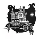 A 32 roadster speeding through a haunted mansion from Disney tattoo design idea