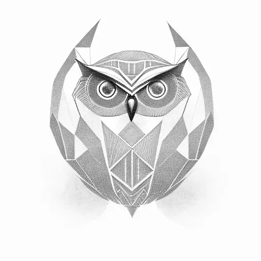 stylized, geometric owl design. The focus would be on creating sharp, angular shapes to give it a contemporary and abstr tattoo design idea
