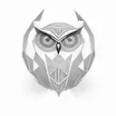 stylized, geometric owl design. The focus would be on creating sharp, angular shapes to give it a contemporary and abstr tattoo design idea