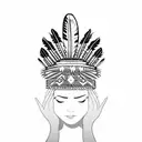 indigenous feather crown held with two hands facing inward by woman holding jewelry  tattoo design idea