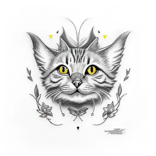 cute yellow cat wings tattoo design idea
