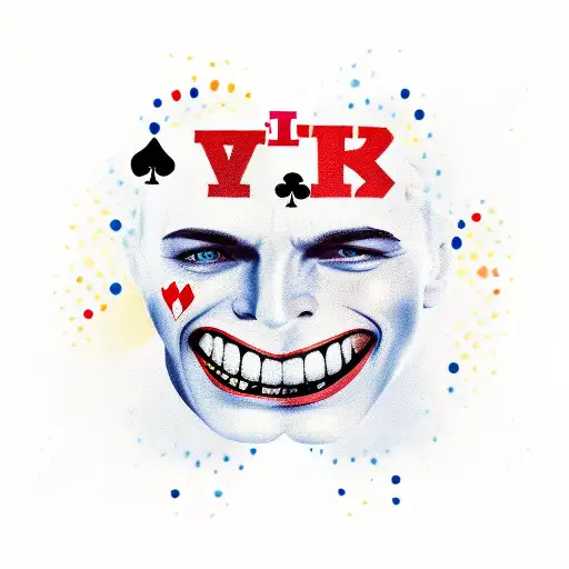 two faces with smile now cry later with gambling stuff around it tattoo design idea
