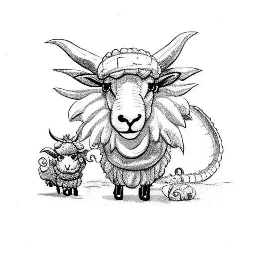 cute sheep with dragon costume  tattoo design idea