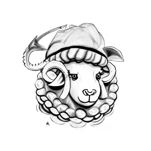 cute sheep with dragon costume  tattoo design idea