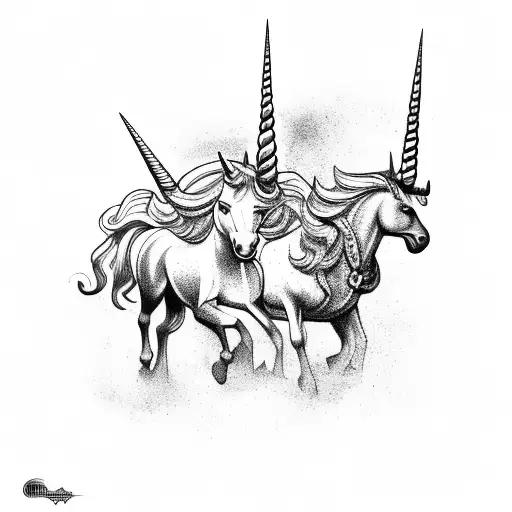 unicorn with cars tattoo design idea