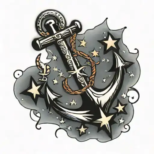 anchor with for stars tattoo design idea