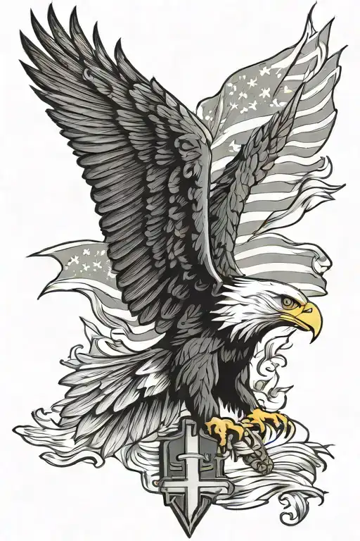 American flag with eagle and cross   tattoo design idea
