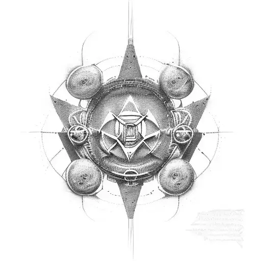 ojo dentro de triángulo, encima del triángulo representación del cielo cristiano, debajo del triángulo el infierno tattoo design idea