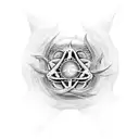 ojo dentro de triángulo, encima del triángulo representación del cielo cristiano, debajo del triángulo el infierno tattoo design idea