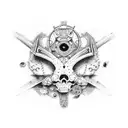 ojo dentro de triángulo, encima del triángulo representación del cielo cristiano, debajo del triángulo el infierno tattoo design idea