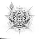 ojo dentro de triángulo, encima del triángulo representación del cielo cristiano, debajo del triángulo el infierno tattoo design idea