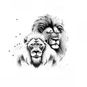 A lion and gorilla facing each other with swords crossed in the background tattoo design idea