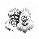 A lion and gorilla facing each other with swords crossed in the background tattoo design idea
