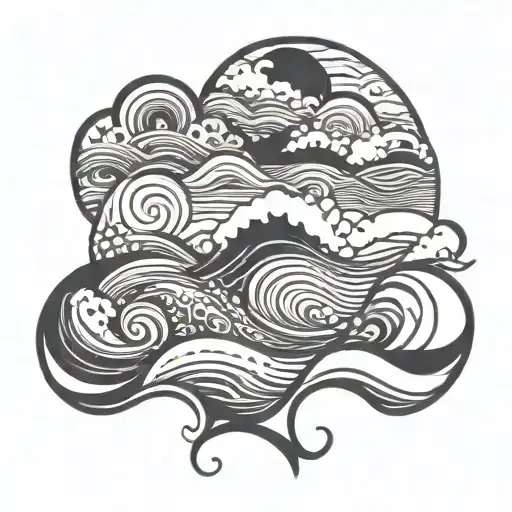 waves tribal landscape long tattoo design idea