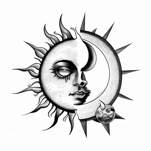 half Sun and Moon tattoo design idea