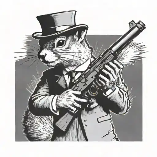 1920's Mafia squirrel holding a gun tattoo design idea