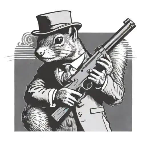 1920's Mafia squirrel holding a gun tattoo design idea
