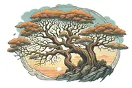 tree of life in the middle of a Cliff centered with a surreal sky behind   tattoo design idea