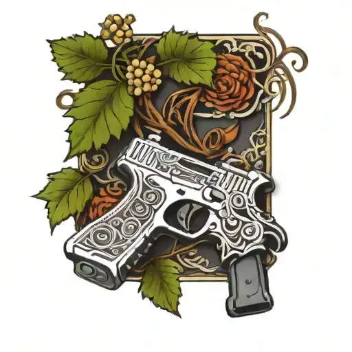 glock wrapped up tightly with vines around it tattoo design idea
