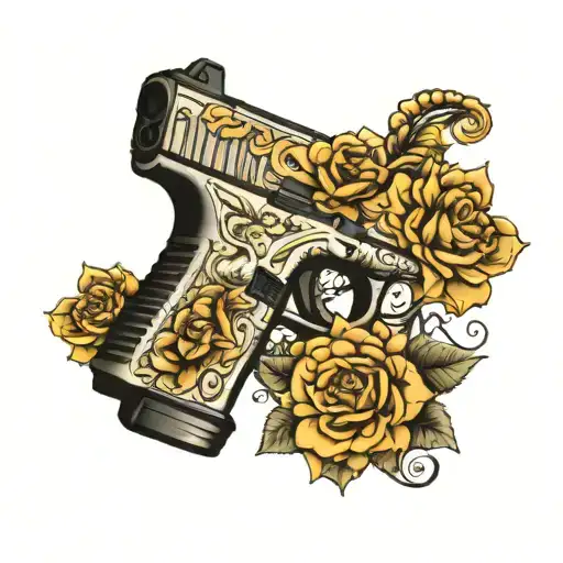 flowers  wrapped around the glock 21  tattoo design idea