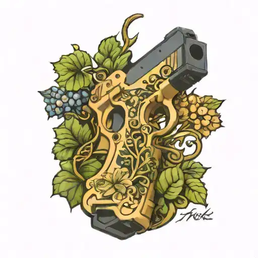 growing vines wrapped around the glock 18 tattoo design idea