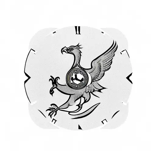 two clocks, liver bird, everton tower, a kangaroo, Spanish flag  tattoo design idea