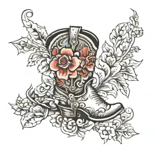 cowboy boot with flowers tattoo design idea